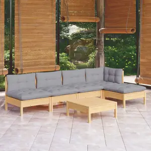 vidaXL Salon de jardin 6 pcs avec coussins gris bois de pin pas cher
