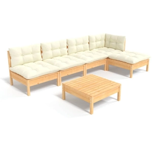 vidaXL Salon de jardin 6 pcs avec coussins crème bois de pin pas cher