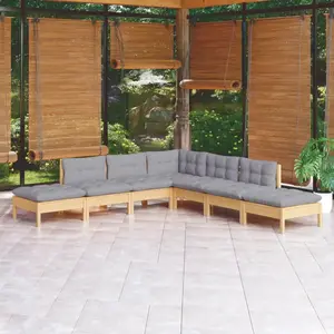 vidaXL Salon de jardin 7 pcs avec coussins gris bois de pin pas cher
