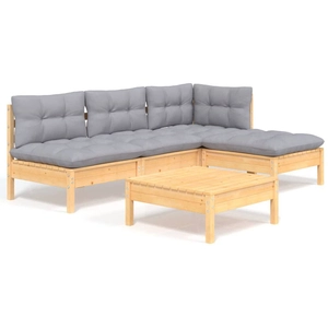 vidaXL Salon de jardin 5 pcs avec coussins gris bois de pin pas cher