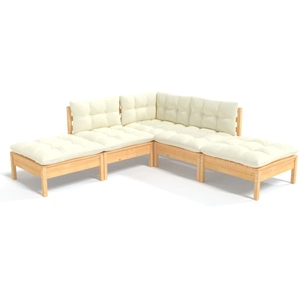 vidaXL Salon de jardin 5 pcs avec coussins crème Bois de pin pas cher