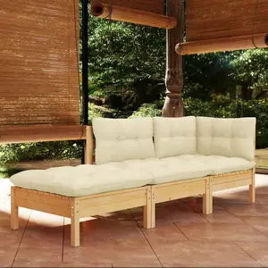 vidaXL Salon de jardin 3 pcs avec coussins crème Bois de pin massif pas cher