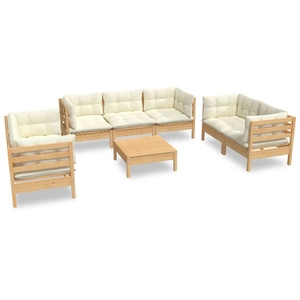 vidaXL Salon de jardin 8 pcs avec coussins crème Bois de pin massif pas cher