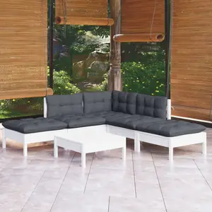 vidaXL Salon de jardin 6 pcs avec coussins blanc bois de pin pas cher