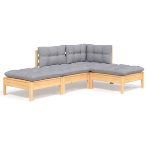 vidaXL Salon de jardin 4 pcs avec coussins gris bois de pin massif pas cher