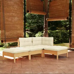 vidaXL Salon de jardin 4 pcs avec coussins crème bois de pin massif pas cher