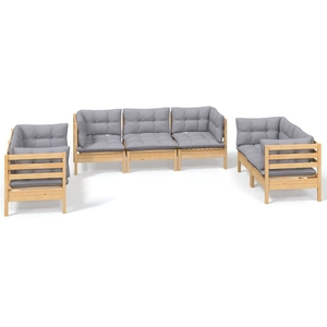 vidaXL Salon de jardin 7 pcs avec coussins gris Bois de pin massif