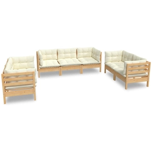 vidaXL Salon de jardin 7 pcs avec coussins crème Bois de pin massif pas cher