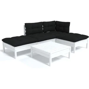 vidaXL Salon de jardin 5 pcs avec coussins blanc bois de pin pas cher