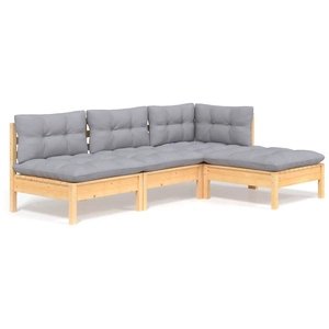 vidaXL Salon de jardin 4 pcs avec coussins gris bois de pin pas cher