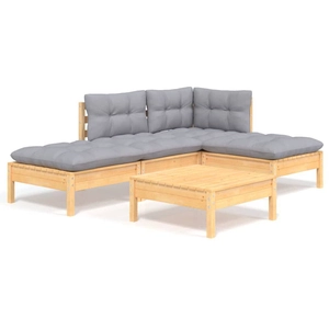 vidaXL Salon de jardin 5 pcs avec coussins gris bois de pin pas cher