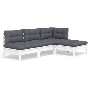 vidaXL Salon de jardin 4 pcs avec coussins blanc bois de pin pas cher