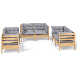 vidaXL Salon de jardin 6 pcs avec coussins gris Bois de pin massif pas cher
