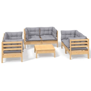 vidaXL Salon de jardin 7 pcs avec coussins gris Bois de pin massif pas cher
