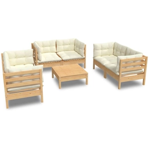 vidaXL Salon de jardin 7 pcs avec coussins crème Bois de pin massif pas cher