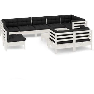 vidaXL Salon de jardin 10 pcs avec coussins blanc bois de pin massif pas cher