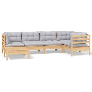 vidaXL Salon de jardin 6 pcs avec coussins gris bois de pin massif pas cher
