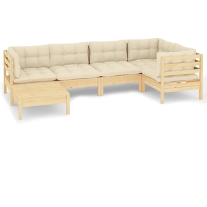 vidaXL Salon de jardin 6 pcs avec coussins crème Bois de pin massif pas cher