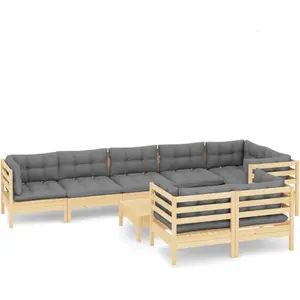 vidaXL Salon de jardin 9 pcs avec coussins gris Bois de pin massif pas cher