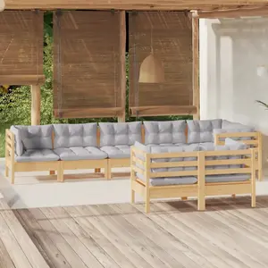 vidaXL Salon de jardin 8 pcs avec coussins gris bois de pin massif pas cher