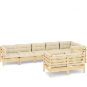 vidaXL Salon de jardin 8 pcs avec coussins crème Bois de pin massif pas cher