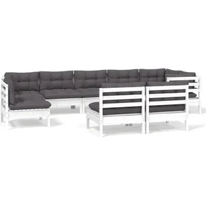 vidaXL Salon de jardin 9 pcs avec coussins blanc bois de pin massif pas cher