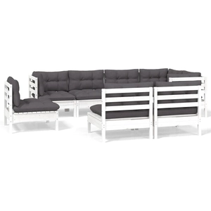 vidaXL Salon de jardin 8 pcs avec coussins blanc bois de pin massif pas cher