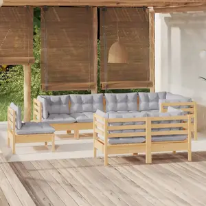vidaXL Salon de jardin 8 pcs avec coussins gris bois de pin massif pas cher