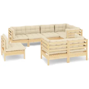 vidaXL Salon de jardin 8 pcs avec coussins crème Bois de pin massif pas cher