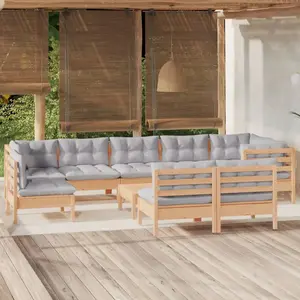 vidaXL Salon de jardin 10 pcs avec coussins gris bois de pin massif pas cher