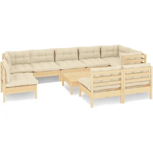 vidaXL Salon de jardin 10 pcs avec coussins crème bois de pin massif pas cher