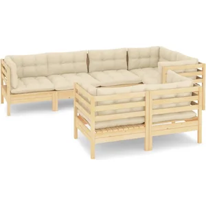 vidaXL Salon de jardin 7 pcs avec coussins crème Bois de pin massif pas cher