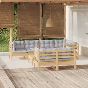 vidaXL Salon de jardin 8 pcs avec coussins gris Bois de pin massif pas cher