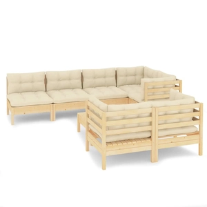 vidaXL Salon de jardin 8 pcs avec coussins crème Bois de pin massif pas cher