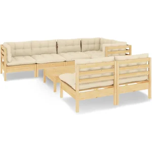 vidaXL Salon de jardin 8 pcs avec coussins crème Bois de pin massif pas cher