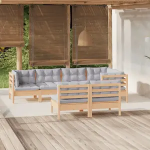 vidaXL Salon de jardin 7 pcs avec coussins gris bois de pin massif pas cher