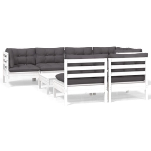 vidaXL Salon de jardin 8 pcs avec coussins blanc bois de pin massif pas cher
