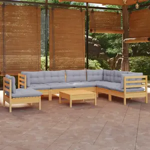 vidaXL Salon de jardin 8 pcs avec coussins gris Bois de pin solide pas cher