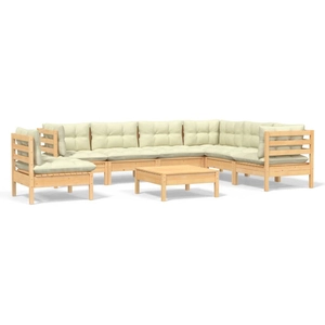 vidaXL Salon de jardin 8 pcs avec coussins crème Bois de pin solide pas cher