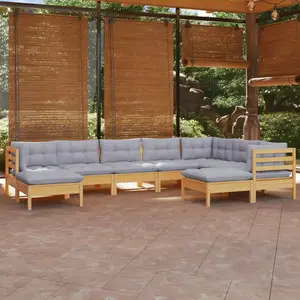 vidaXL Salon de jardin 9 pcs avec coussins gris bois de pin pas cher