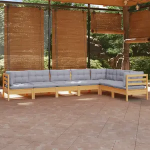 vidaXL Salon de jardin 7 pcs avec coussins gris bois de pin solide pas cher