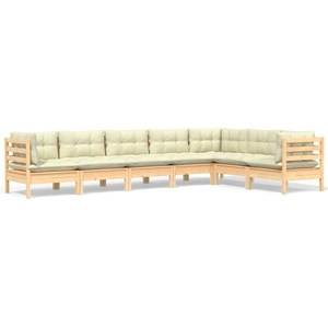 vidaXL Salon de jardin 7 pcs avec coussins crème Bois de pin solide pas cher