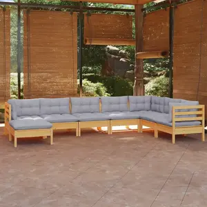 vidaXL - 8-delige - Loungeset - met - grijze - kussens - grenenhout pas cher