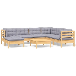 vidaXL Salon de jardin 8 pcs avec coussins gris bois de pin pas cher