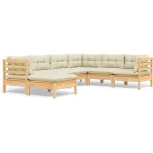 vidaXL Salon de jardin 7 pcs avec coussins crème Bois de pin solide pas cher