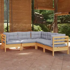 vidaXL Vidaxl Salon De Jardin 5 Pcs Avec Coussins Gris Bois De Pin Massif pas cher