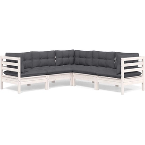 vidaXL Salon de jardin 5 pcs avec coussins blanc bois de pin solide pas cher