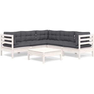 vidaXL Salon de jardin 6 pcs avec coussins blanc bois de pin massif pas cher
