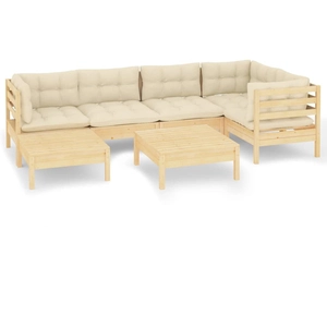 vidaXL Salon de jardin 7 pcs avec coussins crème Bois de pin massif pas cher