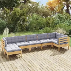 vidaXL Vidaxl Salon De Jardin 7 Pcs Avec Coussins Gris Bois De Pin Massif pas cher